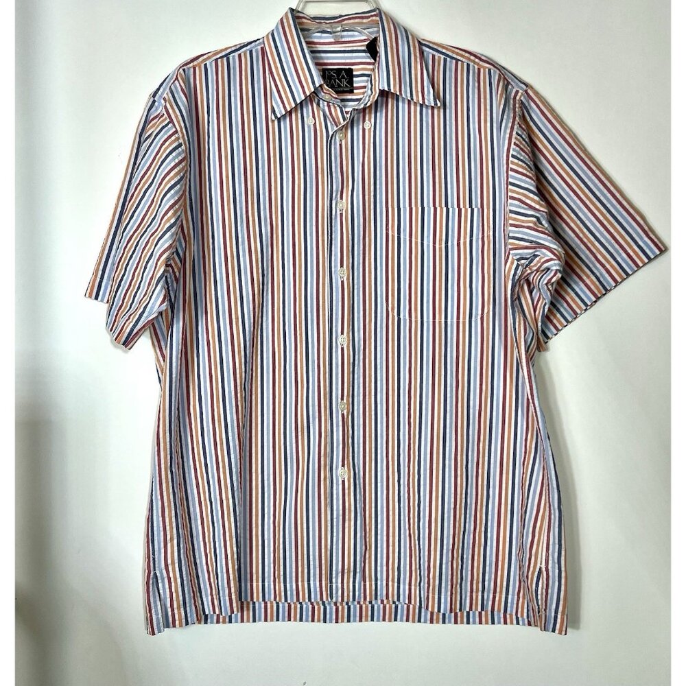 Jos.A.Bank short sleeve button up collared striped shirt mens size‎ Medium